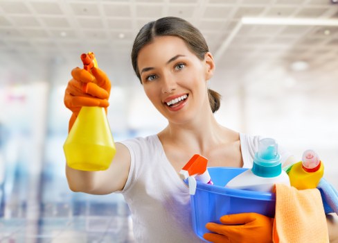 Technician inspecting a carpeted room before cleaning