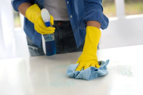 Staff member reviewing safety procedures before a cleaning task